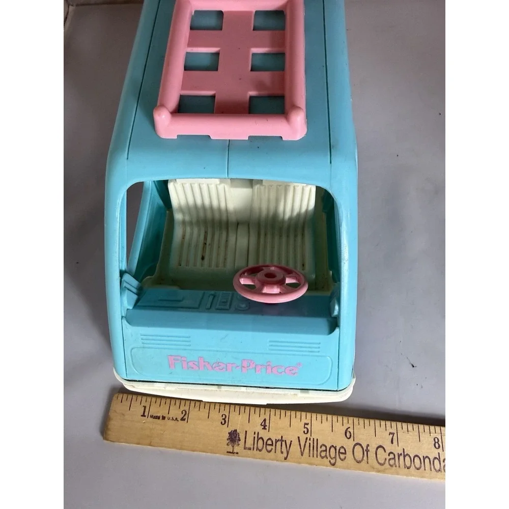 1993 Loving Family Blue Pink Minivan Vehicle Fisher Price Doors Open Rear Hatch